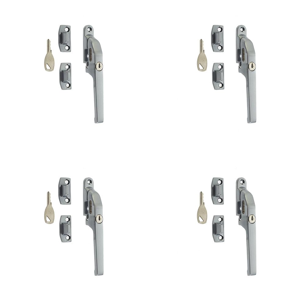 4 Stück hochwertige, moderne, abschließbare Flügelverschlüsse in satiniertem Chrom – 124 mm – Fenstergriff