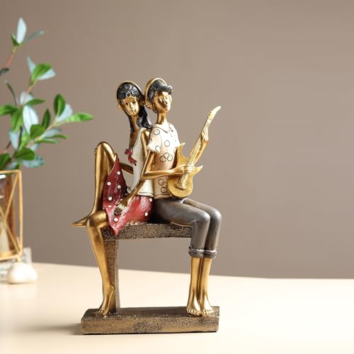 Image of ARMONIA Romantic Couple with Guitar Figurine Set | Showpiece for Home Decor| Resin Statue | Sculpture for Anniversary, Valentine's Day, Wedding & Gift Items 32cm