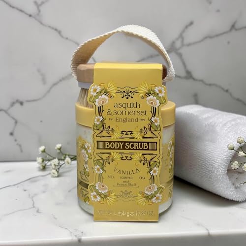 Asquith & Somerset Body Scrub, Vanilla Scented, with Pecan Shell, No. 09, 15.87 oz with Wooden Brush
