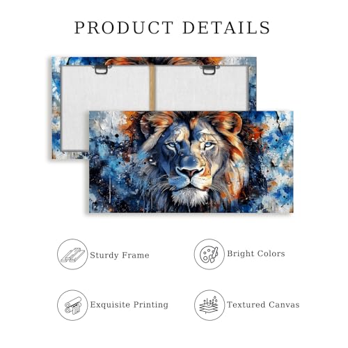 SERIMINO Lion Large Wall Art Modern, Nature Animal Room Decorations Paintings, Blue Watercolor Pictures Wall Decor Living Room Bathroom Office Aesthetic Home Decor, 24"X48"