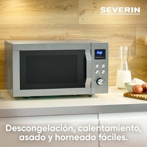 Miniatura 7 de Severin Microondas Con Grill Y Convección 3 En 1 Para Descongelar, Cocinar Y Calentar, Microondas Digital, Microondas Potente, Acero Inoxidable Cepillado Plateado, Mw 7774