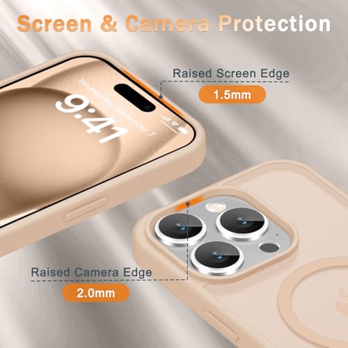 Image of YENAPOON for iPhone 15 Pro Max Case, Matte Magnetic Phone Cover [with 1 Screen Protector] [Support for MagSafe] [Shockproof Military Grade Protection] Translucent Frosted Back, Coral Pink