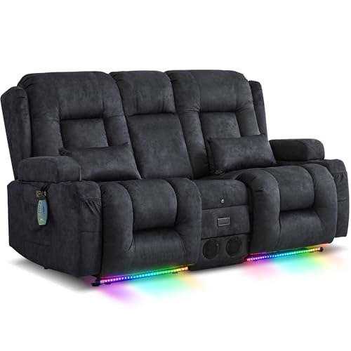 Image of URRED Power Loveseat Recliner Sofa with Massage and Heat, Wall Hugger Reclining Loveseat with Console, RV Couch Home Theater Seating with LED Lights for Living Room (Dark Grey, 67 inch - 2 Seats)