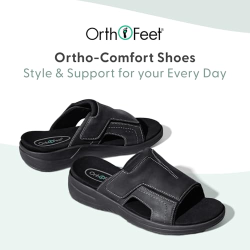 Orthofeet Men's Orthopedic Leather Sarasota Slide Sandals4