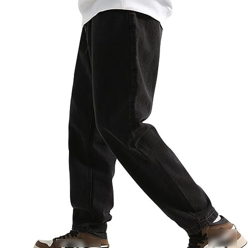 JEShifangjiusu Men's Elastic Waist Loose Jeans Baggy Straight Leg Denim Pants Trousers Casual Solid Hip Hop Jeans Trouser3