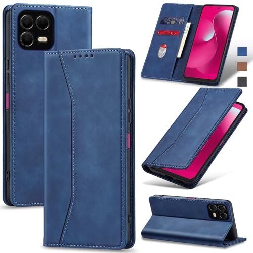 Image of Jasonyu Flip Wallet Case for T-Mobile Revvl 8 Pro 5G,Blue