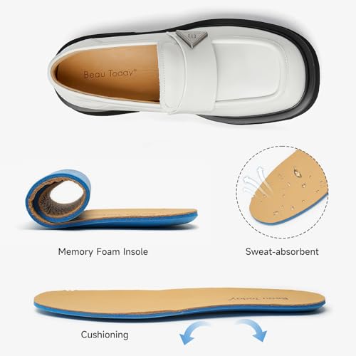 Image of BEAU TODAY Chunky Loafers Women,Patent Full Grain Leather Loafers for Women,Comfortable Slip-on Fashion Platform Shoes, Non Slip Business Casual Work Office Square Toe Dress Shoes