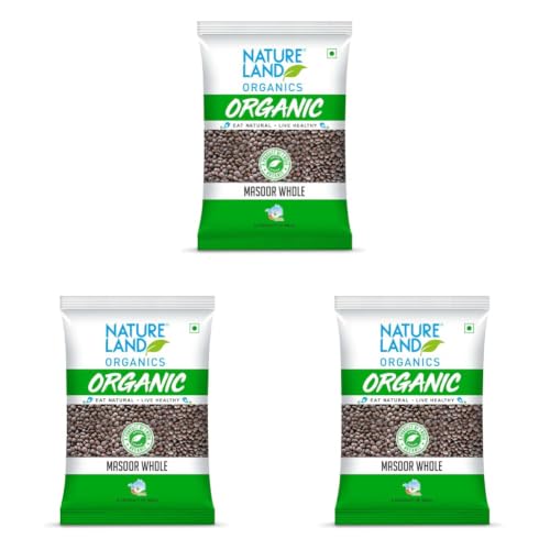 Image of Natureland Organics Masoor Whole /Sabut Pouch, 1 kg (Pack of 3)