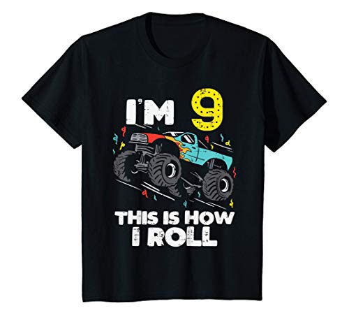 Enfant Im 9 How I Roll Monster Truck Cute 9th Birthday Boys Gift T-Shirt