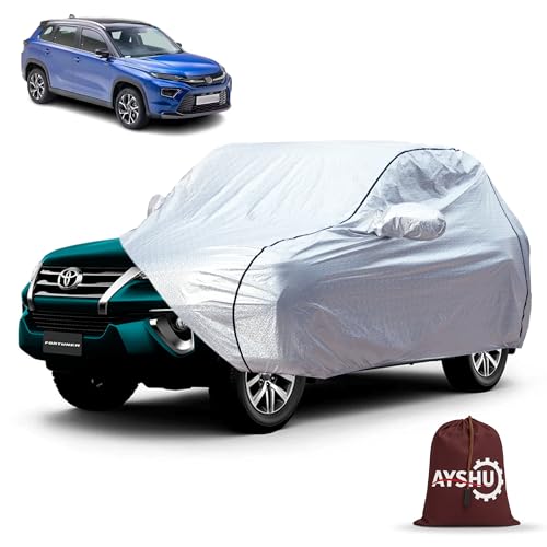 Image of AYSHU Waterproof Car Cover for Toyota Urban Cruiser | Mirror & Antenna Pocket | Anti-Scratch Soft Cotton Inner Layer | Triple Stitched | Heat Resistant Metallic Silver | All-Weather Protection
