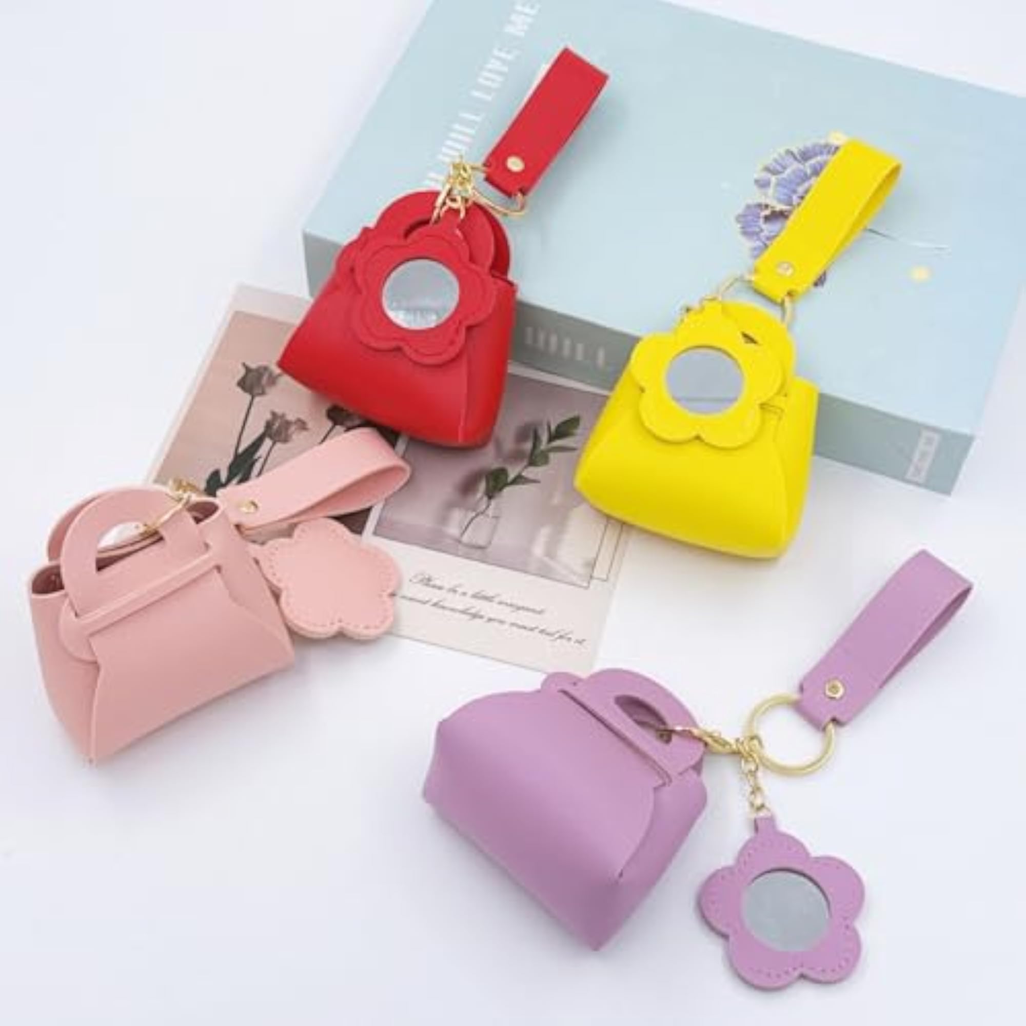 Red Leather Mini Mirror Storage Bag, Portable Design