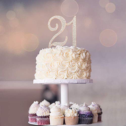 21 Cake Topper - Premium Rose Gold Metal - 21St Birthday Party Sparkly Rhinestone Decoration Makes A Great Centerpiece - Now Protected In A Box #TOP5