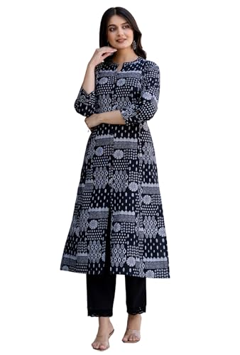 Image of Pistaa's Women Printed Mandarin A-Line Cotton Kurta With Palazzos