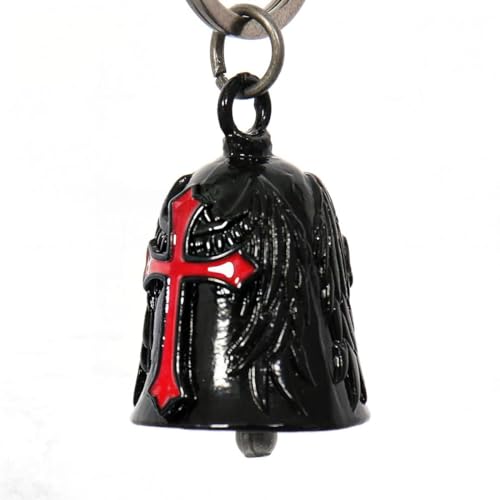 Milwaukee Leather MLB9033 Black Red Cross Motorcycle Good Luck Bell | Key Chain Accessory for Bikers - One Size