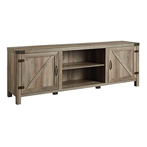 Walker Edison Georgetown Modern Farmhouse Double Barn Door TV Stand for TVs up to 80 Inches, 70 Inch, Grey Wash Cover