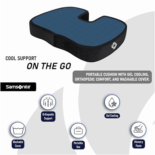 Image of Samsonite SA6104 Seat Cushion with Gel /Black [Cooling Effect is subjective, and Varies by Personal Sensitivity] Orthopedic Design Helps Relieve Pain Premium Memory Foam Fits