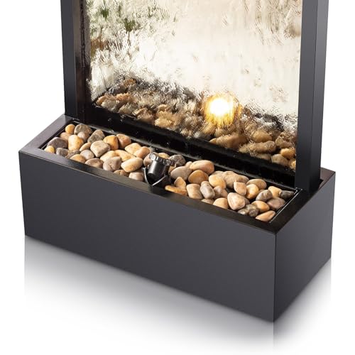 Image of Alpine Corporation Mirror Waterfall Fountain with Stones and Lights - Zen Indoor /Outdoor Decor for Office, Living Room, Patio, Entryway - 72 Inches