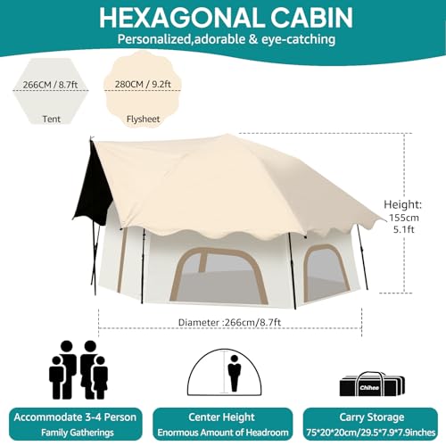 Chihee Camping Tents Pop-Up Stand-up Tent, Family Cabin Tent with Awning Porch 4-Person Outdoor Tent with Screen Room Large Capacity, Waterproof and Windproof, Easy Setup,Traveling Hiking Picnic - Image 6