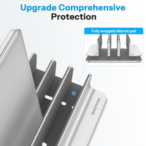 Image of OMOTON Vertical Laptop Stand [Updated 3-Slots Version], Desktop Aluminum Mac Book Stand with Adjustable Dock Size, Fits All Mac Book, Chrome Book and Gaming Laptops (Up to 17.3 inch), Bright Silver