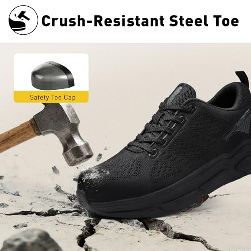 Image of Wide Steel Toe Shoes for Men Orthopedic Safety Shoes with Arch Support, Comfortable Cushioned Work Shoes Non Slip Walking Sneakers