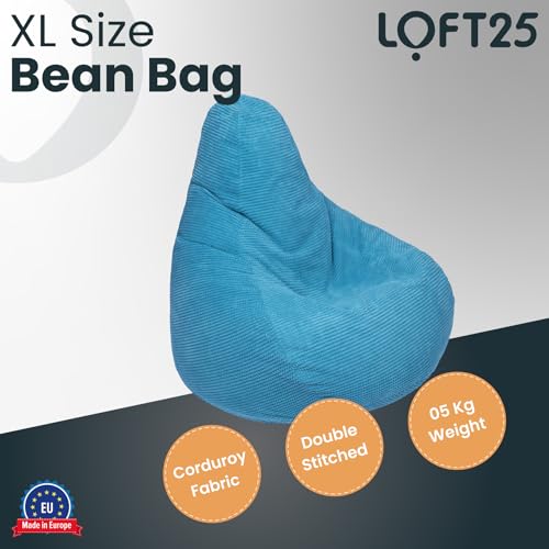 Pouf ergonomique velours côtelé bleu 90x75 Loft 25