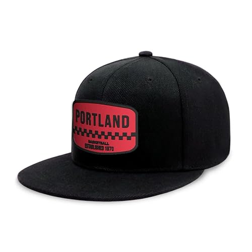 Flatbill Snapback Basketball Cap for Men and Women, Classic Cotton Sports Hat - Portland - Black