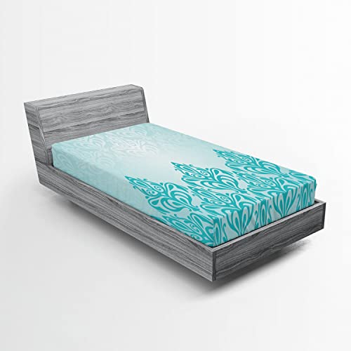 Ambesonne Blue Seafoam 2 Pack Fitted Sheet, European Victorian Design, Bed Cover All-Round Elastic Deep Pockets 2 Pieces, Package Contains 2 Twin Size Fitted Sheets, Blue Seafoam