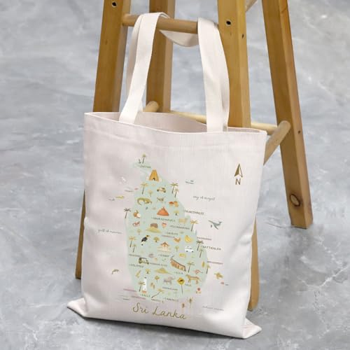 VAMSII Sri Lanka Souvenir Gift Sri Lanka Travel Map Tote Bag Sri Lanka Symbols Vacation Gift4