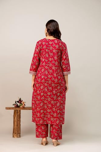 Image of PARTHVI|Women's Pure Cotton Printed with Handwork Kurta with Pants and Dupatta Set | Ethnic Set | Suit Set | Kurta Set | Wedding Suit Set