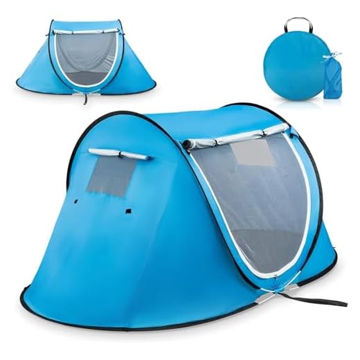 Pop-up Tent and Automatic Instant Portable Cabana Beach, Camping Tent Pop Up Shade Tent - Suitable for 2 People - 2 Doors - Water-Resistant, UV Protection Sun Shelter with Carrying Bag (Sky Blue)