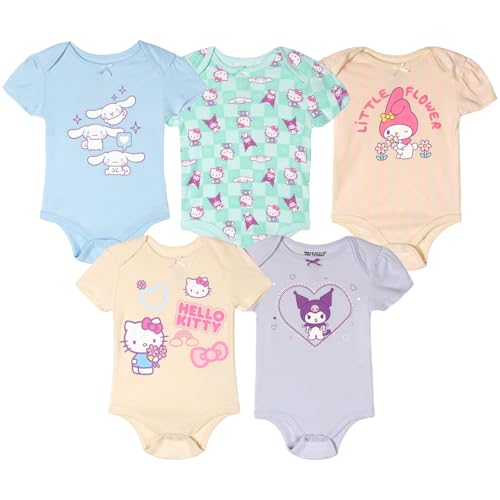 Hello Kitty Newborn Baby Girls 5 Pack Bodysuits Pastel Pink 