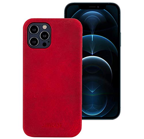 Étui iPhone 12 Pro cuir Suncase Rouge anti-rayures pour écran 6,1 pouces