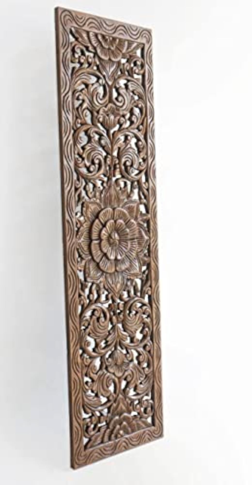Hand Carved Wood Wall Art, Solid Teak Wooden Panel