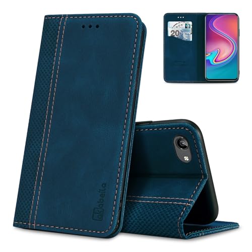 Étui iPhone 16 Plus en similicuir bleu de haute qualité avec finitions soignées