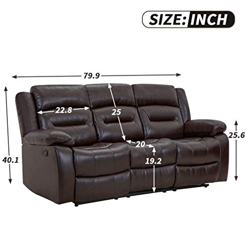 Fdw Recliner Chair Set Manual Recliner Pu Leather Sofa And Couch Theater Seating Motion For Home Living Room (Three Seat, Brown) #TOP6