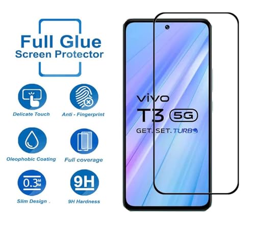 Image of Tempered Glass Screen Protector Compatible for Vivo T3 5G, iQOO Z9 5G with Edge to Edge Coverage and Easy Installation Kit, Pack of 1, Black
