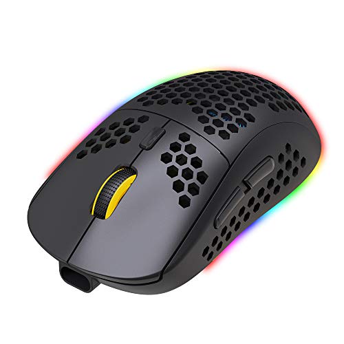 Essential Gaming Mouse, Mechanical Wireless Gaming Mouse RGB Wireless Gaming Mouse RGB Backlit Ergonomic Mouse Macro Programming with 6 Backlight Modes DPI 4 Gears Adjustable for Windows PC Gamers