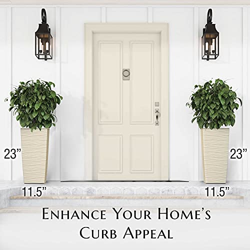 Image of Mueller Janska M-Resin Heavy Duty Tall Planter, Indoor /Outdoor Grande Plant, Tree, Flower Pot, 2-Piece Set, 24 inch, Modern Design, Built-in Drainage, Beige