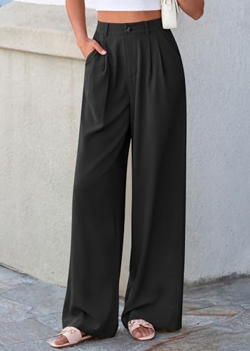 KIRUNDO Dress Pants Women 2026 Summer Polka Dot Palazzo Wide Leg Trousers Flowy Business Casual Slacks for Work with Pockets(Black, Small) — view 6