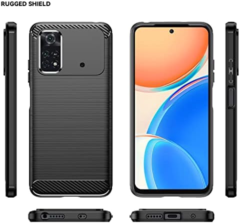 AOYIY Case For Xiaomi Poco M4 Pro 4G, Premium Soft Carbon Fiber Shockproof TPU Phone Case + [2 PACK] HD Tempered Glass Screen Protector For Xiaomi Poco M4 Pro 4G 6.43" (Black)