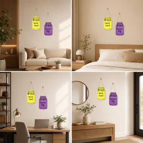 Image of GiftOday Work Hard Dream Big Wall Hanging | Multicolor Wooden Art | Size 7.5 x 12 Inch | Decorative Item for Living Room, Kitchen Decor Bedroom | Home Decor and Gift Idea | Set of 2