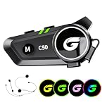 Zhongreat Motorcycle Helmet Bluetooth Headset with Stereo Sound, C50 2-Way 1000M Communication System Intercom Speakers with CVC Noise Cancellation, Music Control, Waterproof IP67 for Helmets, 1 Pack
