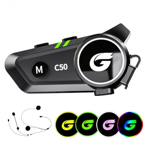 Zhongreat Motorcycle Helmet Bluetooth Headset with Stereo Sound, C50 2-Way 1000M Communication System Intercom Speakers with CVC Noise Cancellation, Music Control, Waterproof IP67 for Helmets, 1 Pack