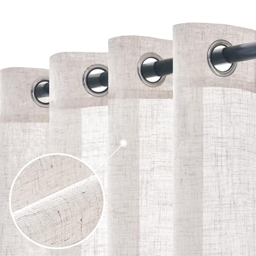 Woaboy Leinen Gardinen Vorhänge Ösen 2er Set 140x200cm Reines Weiß – Ansicht 1