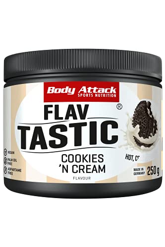 Body Attack FlavTASTIC® Cookies n Cream 250 g / 83 portions - Poudre aromatique pour préparer des boissons chaudes ou froides et cuisiner, végane, sans huile de palme ni aspartame, Made in Germany Cover