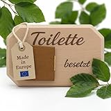 WC Schild für Gäste WC – Besetzt Schild Toilette Frei/Besetzt – WC Schild selbstklebend aus Ahorn Holz 12x8 cm – Toilettenschild Made in Europe