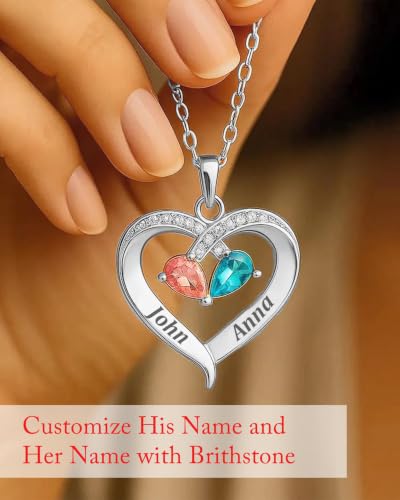Jewelry To My Wife Necklace from Husband,Custom Birthstone Heart Necklace for Women,Romantic Christmas Birthday Valentine Gift - Image 3