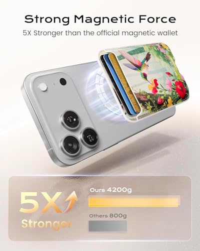 Image of Magnetic Mag-safe Wallet Cell Phone Card Holder for Phone Case with Mag-Safe, Stronger Magnetic RFID Leather Stick on Phone Wallet Compatible with iPhone 17 /16 /15 /14 /13 /12 Series,Hummingbird Color