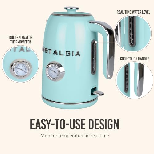 Nostalgia Retro Electric Kettle,1.7L Enamel-Coated Stainless Steel - Aqua - image 5