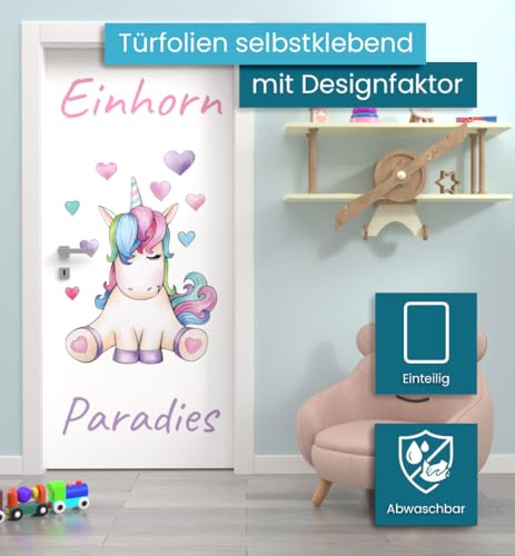 MyMaxxi Türtapete selbstklebend - Einteilige Türfolie 90x200 cm - Motiv: Prinzessin Einhorn Türklebefolie zum verschönern & bekleben der Tür - Türaufkleber aus Klebefolie